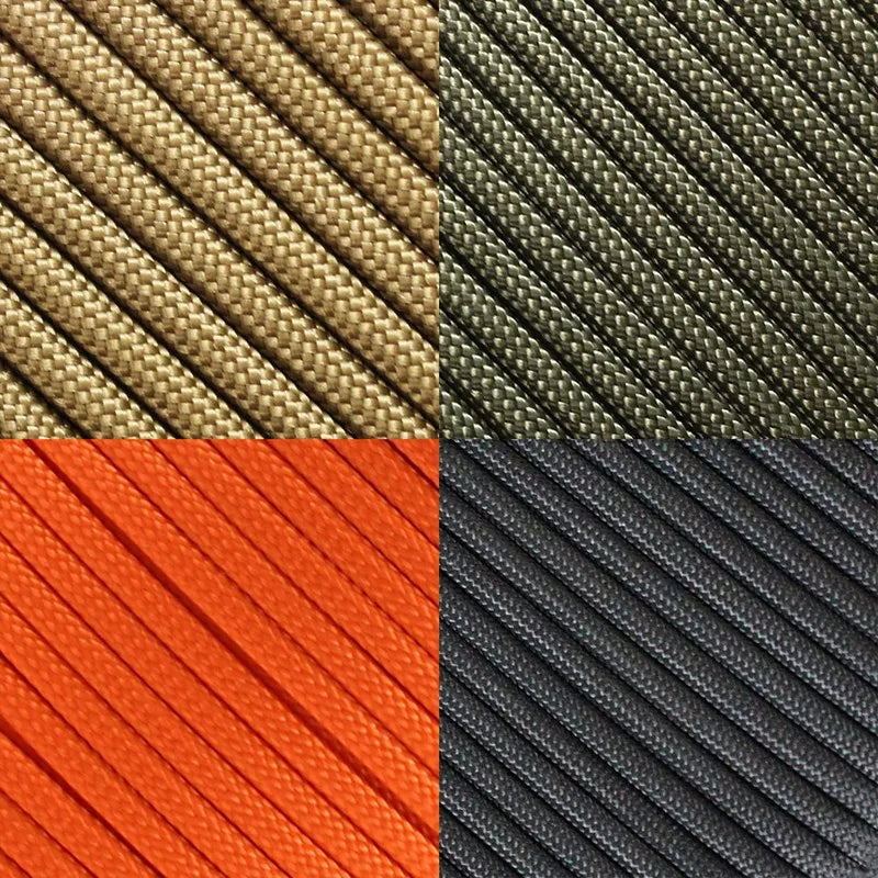 Four different colored paracord woven textures arranged in a grid pattern.