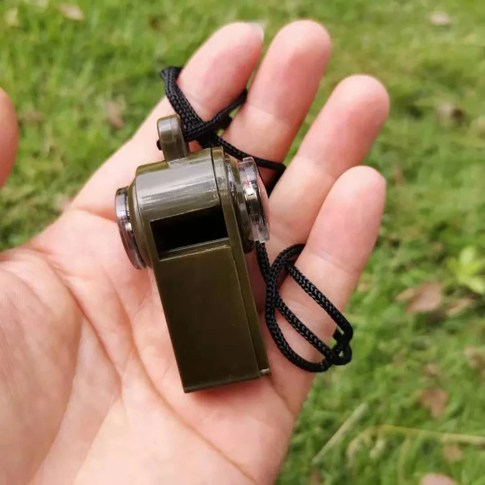 3-in-1 survival whistle with compass and thermometer on keyring