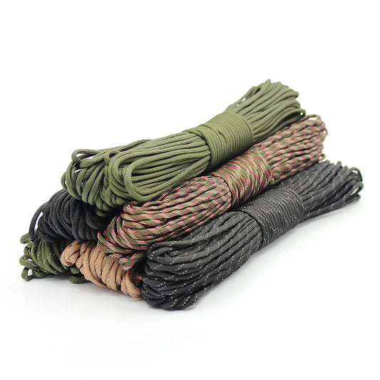 Stack of multicolored paracord on a white background