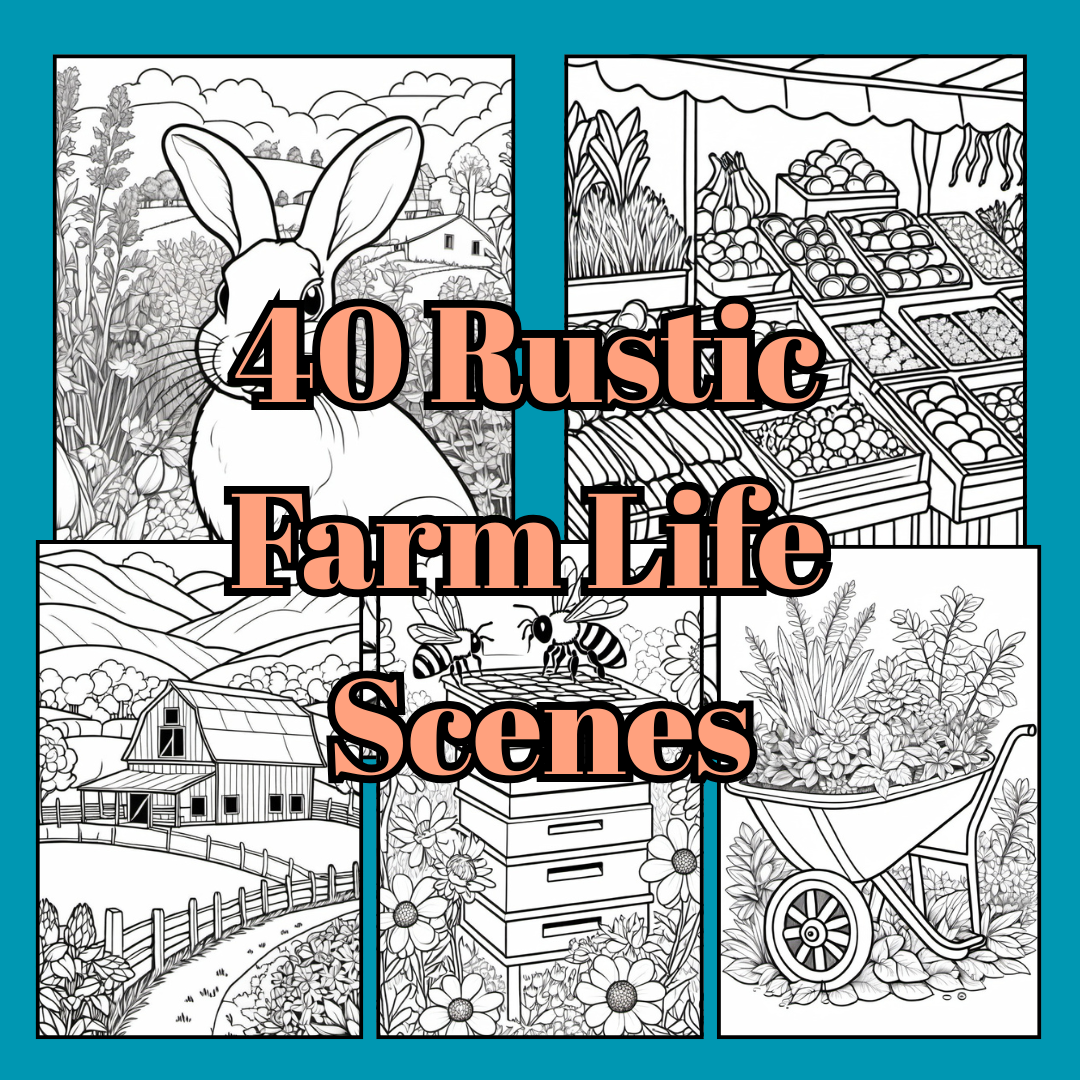 Homestead Mindfulness Coloring Book PDF | Adult Farm Life Coloring Pages | Rustic Nature Stress Relief Printable
